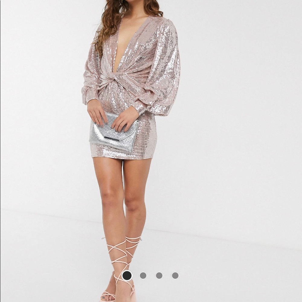 John Zack sequin plunge front knot mini dress SZ 2